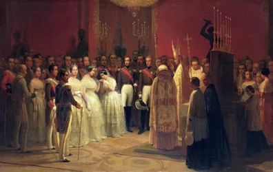 Hochzeiten von Königin Isabella II. (1830-1904) mit Prinz Francisco de Assisi de Bourbon (1822-1902) und von Maria Luisa Fernanda (1832-97), Infantin von Spanien, mit Antoine d